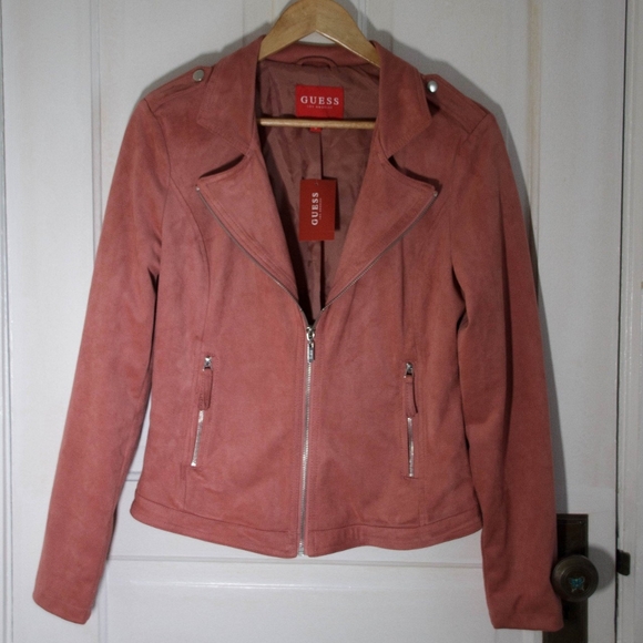 Guess rose coloured suede motorcycle jacket - Picture 2 of 2